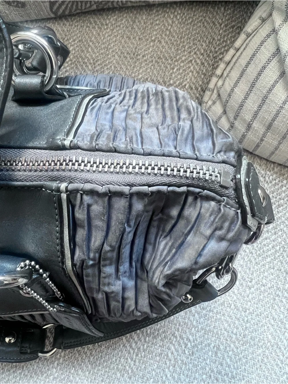 COACH F20084 Ashley Gathered Sateen Satchel Charcoal Gray Silver Hardware
